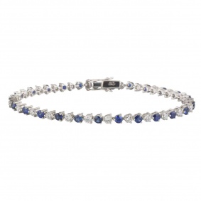 Diamond and Sapphire White Gold Line Bracelet